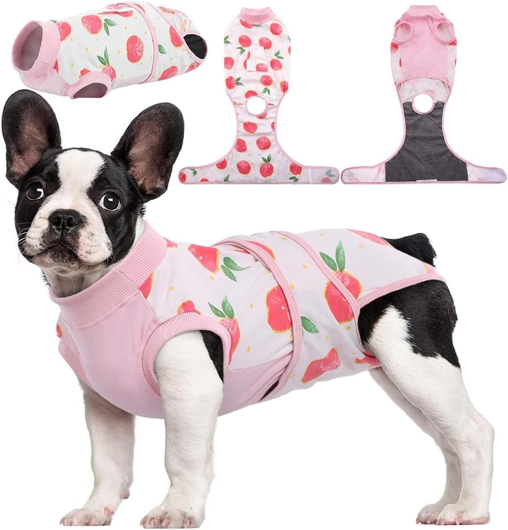 Kuoser Recovery Suit for Dogs Cats After Surgery, Professional Pet Recovery Shirt Dog Abdominal Wounds Bandages, Substitute E-Collar & Cone,Prevent Licking Dog Onesies Pet Surgery Recovery Suit (Small (Back:11.4-13.4'', Weight:7-15 LB), Pink)