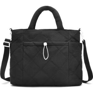 I IHAYNER Puffer Tote Bag for Women Lightweight Top Handle Handbag Large Shoulder Bag with Zipper for Travel Work (Black)