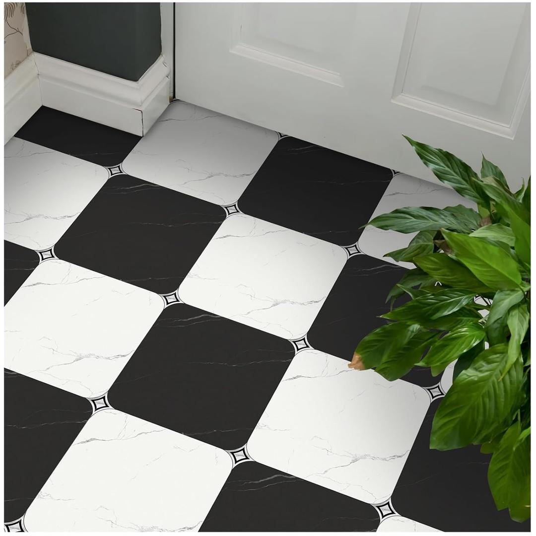 MORCART Peel and Stick Floor Tile - 20 PCS, 11.8" x 11.8" Vinyl Flooring - Removable Self-Adhesive Tile Sticker for Bathroom, Kitchen, Bedroom - Cover 19.4 Sq. Ft, White & Black Marble Star MORCART Peel and Stick Floor Tile - 20 PCS, 11.8" x 11.8" Vinyl Flooring - Removable Self-Adhesive Tile Sticker for Bathroom, Kitchen, Bedroom - Cover 19.4 Sq. Ft, White & Black Marble Star