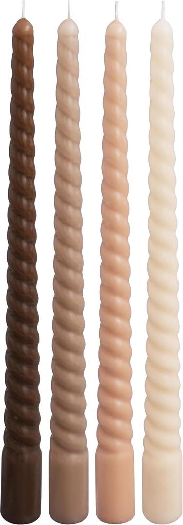 Viyffo Spiral Taper Candles 11 Inch  4 Pack Brown, Dripless, Unscented, Smokeless  9 Hour Burn  Tall Candlesticks for Wedding, Dinner, Holiday, Party, Home Decor