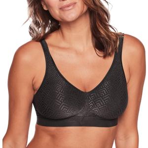 Bali Women's Comfort Revolution Wirefree Bra with Smart Sizes, Black Retro Print, Large