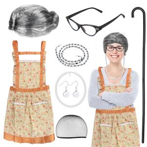 Old Lady Wig Accessories Old Women Grandma Granny Costume for Halloween Cosplay 100 Days of School