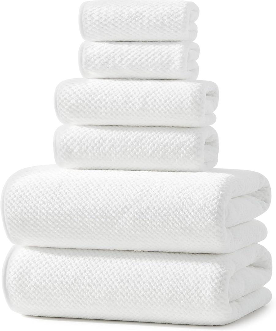 REDKISS Ultra Soft 6 Piece Towel Set, Premium White Towels for Bathroom, Highly Absorbent, Quick Dry, Lightweight Bath Towels Set Collection, Includes 2 Bath Sheets, 2 Hand Towels, 2 Washcloths