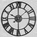 Antique Tower 24 inch Large Roman Numeral Wall Clock, Indoor Outdoor Patio Waterproof Oversized Decorative Contemporary Clock, Antique Black Metal Wall Clock Battery Operated Retro Art Hanging Clock, 2
