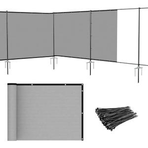 Patio 6' x 65' Outdoor Privacy Screen Freestanding Temporary Fence Panels Net Cover with Metal Poles for Outside Backyard Pool Garden Air Conditioner Fencing, Light Gray