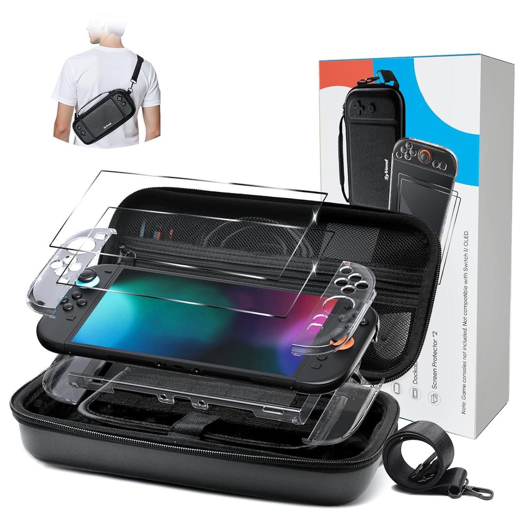 SyVend Switch 2 Carrying Case 3-in-1 Accessories - Large Capacity with Adjustable Shoulder Strap, Dockable Clear Protective Case und Grip Cover, Screen Protector, Hard Shell Protection