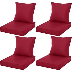 Waterproof Outdoor Chair Cushion Set, Fade and Tear Resistant Patio Furniture Cushions with Removeable Covers, 19x19 Inch, Burgundy, Set of 4
