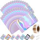 100-pack 7" x 10" 1 Quart Holographic Mylar Bags with Clear Window Resealable Foil Pouches for Food Storage Large Smell Proof Edible Packaging Bag Bulk for Cookies, Jewelry and Small Business