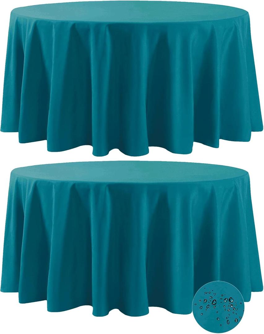 Fokitut 2 Pack Waterproof Round Tablecloth, 120 Inch, Stain Resistant and Wrinkle Polyester Table Cloth, Fabric Table Cover for Kitchen Dining, Wedding, Party, Holiday Dinner-Caribbean Blue