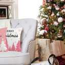 Pink Christmas Throw Pillow Covers 18x18 Inch Set of 4 Winter Holiday Decor Pillowcase Snowman Santa Claus Xmas Tree Decorative Cushion Case for Couch Sofa