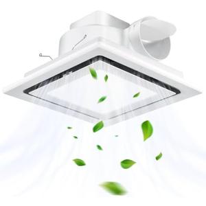 Kirumie Bathroom Exhaust Fan with Light, 110CFM Bathroom Fan with Light 20W 6000K, Quiet Vent with Lever Wire Connectors&Duct, 10 Inch Ceiling Mount Exhaust Fan for Home, Hotel, Office