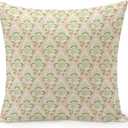 POMOTER Green Pink Check Throw Pillow Cover,Traditional Checkered Decorative Pillow Cases Cotton Linen Square Cushion Covers for Sofa Couch,18"x18"