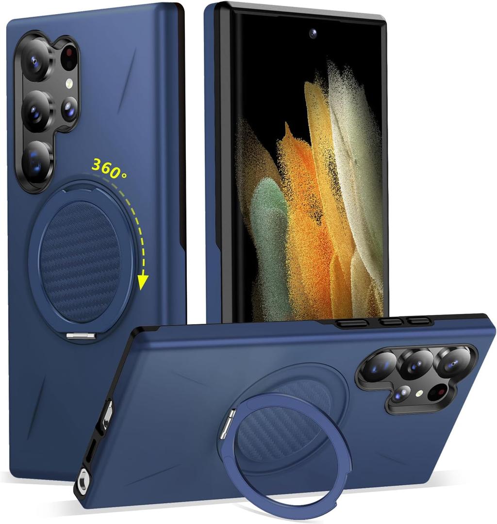 for Samsung Galaxy S23 Ultra Case with Stand, Compatible with MagSafe, [Military Grade Drop Tested] Shockproof Bumper Magnetic Protective Galaxy S23 Ultra Case (Blue)
