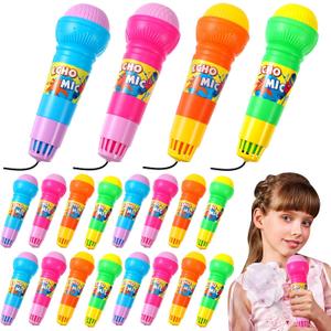 Woanger 20 Pieces Echo Microphone Toy Play Microphones for Kids Bulk Fun Voice Amplifying Multicolored Retro Battery Free Speech Therapy Toys for Singing Gifts, 4 Colors, 7.5 x 2.2 Inch