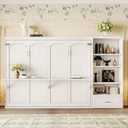 Merax Queen Murphy Bed with 3 Height Adjustable Storage Shelves & 1 Drawer, Wall Bed Frame Multifunctional Foldable Platform Bed for Small Space, Bedroom, Guest Room, Bear 500LBS (White)