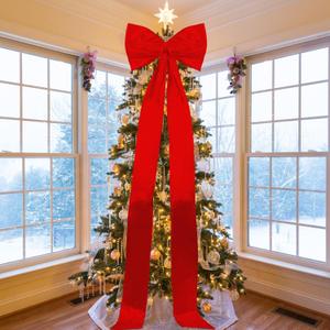 Extra Large Christmas Tree Topper Bow 90x22 Inch Giant Satin Bow with Long Streamers Huge Xmas Tree Topper Bows Decoration for Home Wreath Wall Backdrop Holiday Birthday Wedding Party Decor (Red)