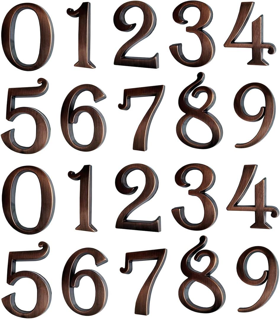 Self Adhesive Mailbox Numbers, 3D Door Address Number Stickers for Aprtment Office Home Room or Outside Business Decorative Project (Copper, 2" - Set of 20)