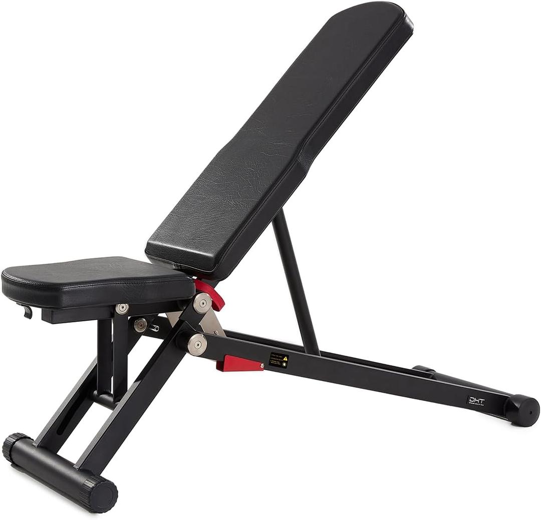 DHT Adjustable Weight Bench for Full Body Workout, Heavy Duty Foldable Bench Press for Home Gym Strength Training, Incline Decline Flat Utility Workout Bench with Fast Adjustment (Black)