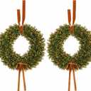 Dingion 2 Pack 20 Inch Fall Wreath for Front Door Boxwood Wreath with Bow