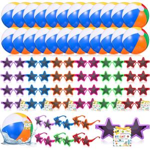 Lunmon 97 Pcs End of Year Student Gifts, Inflatable Beach Balls Sunglasses Bulk Sets with Inspirational Card Tags End of the School Year Summer Decorations Pool Party Supplies (Trendy)