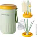 Chemimoso Travel Silicone Baby Bottle Cleaner Brush Set, Foldable Baby Bottle Drying Rack, Essential Cleaning Set for Outdoor Travel, Orange and Green