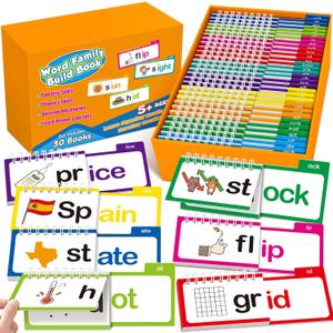 30 Read and Rhyme Flip Books,Word Family Build Book,Learn to Read Phonics Flash Cards,Sight Words Flash Cards Kindergarten Classroom Homeschool Learning Book,Phonics Flashcards,Reading Games