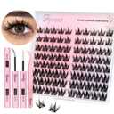 Fyonas Manga Lash Clusters Kit Natural Eyelash Clusters Spiky Lash Extension Kit 80Pcs Anime Cluster Eyelash Extensions with Waterproof White Lash Glue and Tweezers DIY at Home (Cutey Kit-B)
