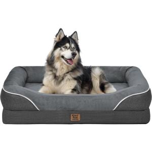 Washable Orthopedic Large Dog Bed - Dog Beds Large Sized Dogs with Removable Cover Waterproof Pet Bed with Bolster for Extra Large Pet (Dark Grey)