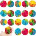 18 Pack 4 Inch Large Stringy Balls Rainbow Pom Bouncy Ball Soft Silicone Stringy Balls Active Fun Toy for Birthday Party Favors Christmas Easter Gift Bag Fillers Classroom Rewards