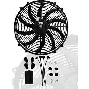 16" inch Universal Slim Fan Push Pull Electric Radiator Cooling 12V Mount Kit (Black)