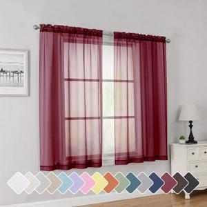 Simplebrand Rod Pocket Top Solid Voile Sheer Curtains for Bedroom, 54 Inch Length Drapes Set of 2, Lightweight and Light Filtering Elegant Red Curtains Panels Window Treatment, 42Wx54L, Burgundy