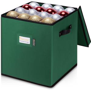 BALEINE Christmas Ornament Storage Box with Dividers, Premium Holiday Ornaments Storage Container Bin for Xmas Decorations (64 Ball, Green, Without Tray)
