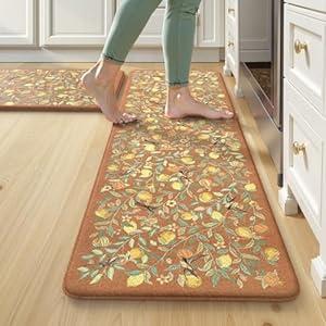 Kitchen Mat 2PCS,Anti-Fatigue Mats for Kitchen Floor,Farmhouse Lemon Kitchen Rugs Non-Slip,Memory Foam Comfort Standing Mat for Kitchen Sink, Office,Laundry,Black (17.3" x 47 "+ 17.3" x 29 "--0.47 inches)