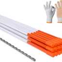 58 Inch Approx 5FT Driveway Markers with 10.2" Reflective Tape 20 Pack Solid Fiberglass Snow Stakes for Snow Plowing with Drill Bit and Gloves 5/16 Inch