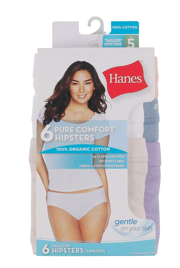 Hanes Women's 6pk Pure Comfort Organic Cotton Hipster Underwear - Assorted