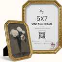 97 Decor 5x7 Vintage Picture Frame - Gold Antique Frame 5x7, Ornate Frames 5 X 7 With Glass Front For Tabletop Photo Display And Wall Hanging, Victorian Poster Frame 5 By 7