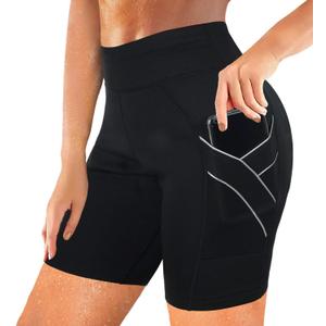 Rolewpy Women Neoprene Sauna Sweat Shorts Pocket Hot Thermo Capris Workout Slimming Pants Weight loss Leggings Body Shaper (XX-Large, Black)
