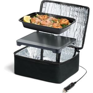 HOTLOGIC Mini Portable Electric Lunch Box Food Heater - Food Warmer and Heated Lunch Box for Adults Car/Home - Cook, Reheat, and Keep Your Food Warm - BLACK - 12V (12V, Black)