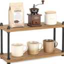 Mkono Coffee Station Organizer Wooden Mug Holder for Countertop Cup and Mug Shelf for Coffee Bar Accessories Rustic Matcha Stand 2 Tier Storage and Display Rack for Tea Cups Kitchen Office