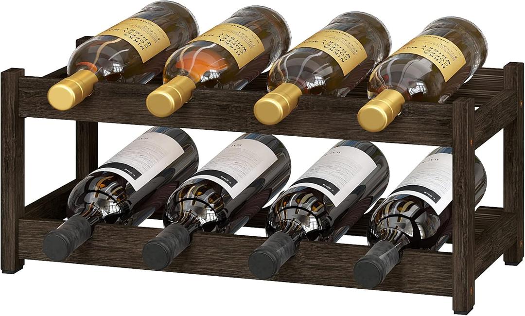 BAMEOS Wine Rack Freestanding 2 Tier 8 Bottle Bamboo Wine Racks Countertop Cabinet Wine Holder Wine Storage Shelf for, Bar, Pantry Wine Cellar Basement Countertop Mocha (16.85 L x 9.25W x 7H