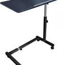 Recliner Table, Over the Bed Table with Wheels, Adjustable Width & Height, with Split Tilt Design & 4 Caster Wheels with Brakes (Black Base & Black Tabletop), 15.75" x 37" x 26.5" to 38"