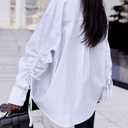 Women's Plus Size Oversized Button Down Shirt Unique Ruched Drawstring Long Sleeve Blouse Casual Loose Tunic Tops with Collar (White,3X-Large)