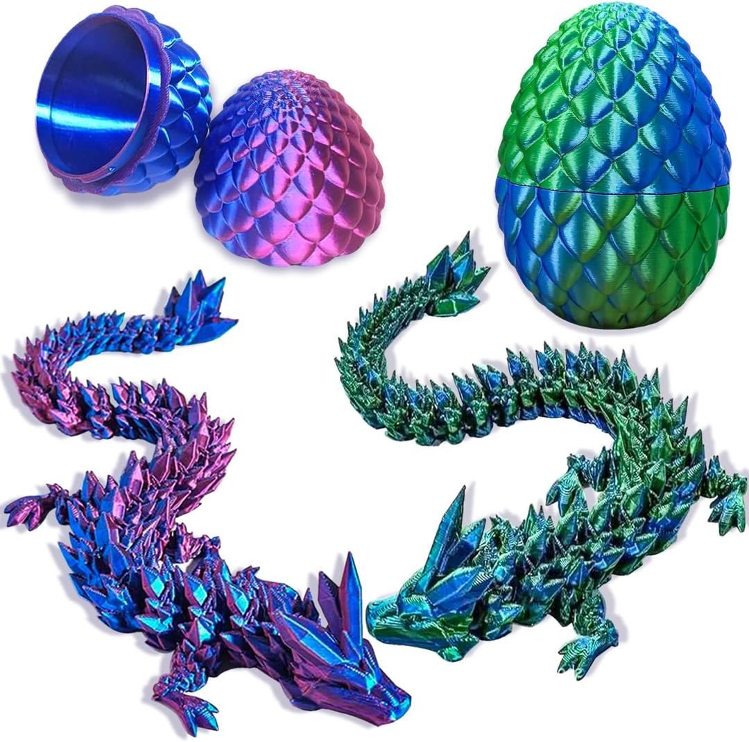2PCS 3D Dragon Eggs with Dragon Inside,9Inch 3D Printed Dragons Fidget Toy,3D Printed Animals for Kids Stocking Stuffers Easter Basket