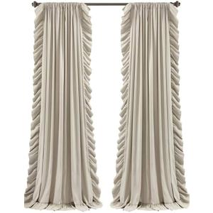 Lush Decor Reyna Ruffle Window Curtain Panel Set, Pair, 54" W x 84" L, Wheat - Flowy Curtain Set - Romantic Ruffle Curtains for Bedroom, Living room, or Dining Room - Farmhouse & Cottage Home Decor