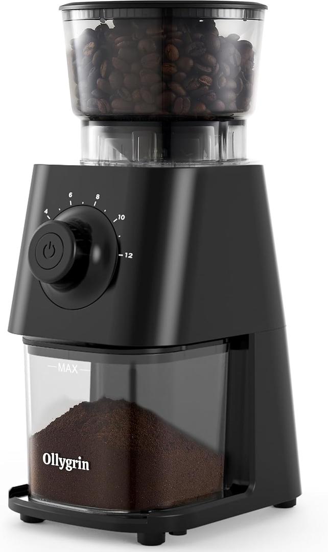 Ollygrin Conical Burr Coffee Grinder Electric, Coffee Grinder with 30 Grind Settings,Compact Burr Mill Grinder for Home Use, 2-12 Cups