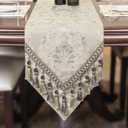 Loom and Mill Luxury Table Runner 120 Inches Long, Floral Jacquard Damask Dining Table Runner with Multi-Tassels for Dining Room Dresser Party Banquet Holiday Decorations(Light Apricot, 13*120 inch)