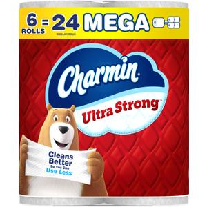 Charmin Ultra Strong Toilet Paper, 6 Mega = 24 Regular Rolls, 2-Ply, White