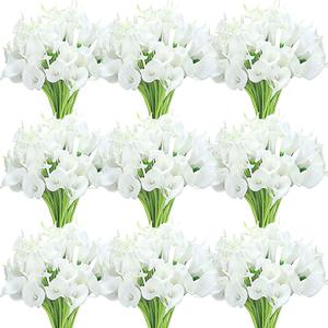 Janinka 60 Pcs Artificial Calla Lily Flowers Bulk Realistic Silk Calla Lilies Bouquet, 14 Inch Faux Flowers for Wedding, Home Decor, Party Centerpieces, Waterproof PU Material (White)