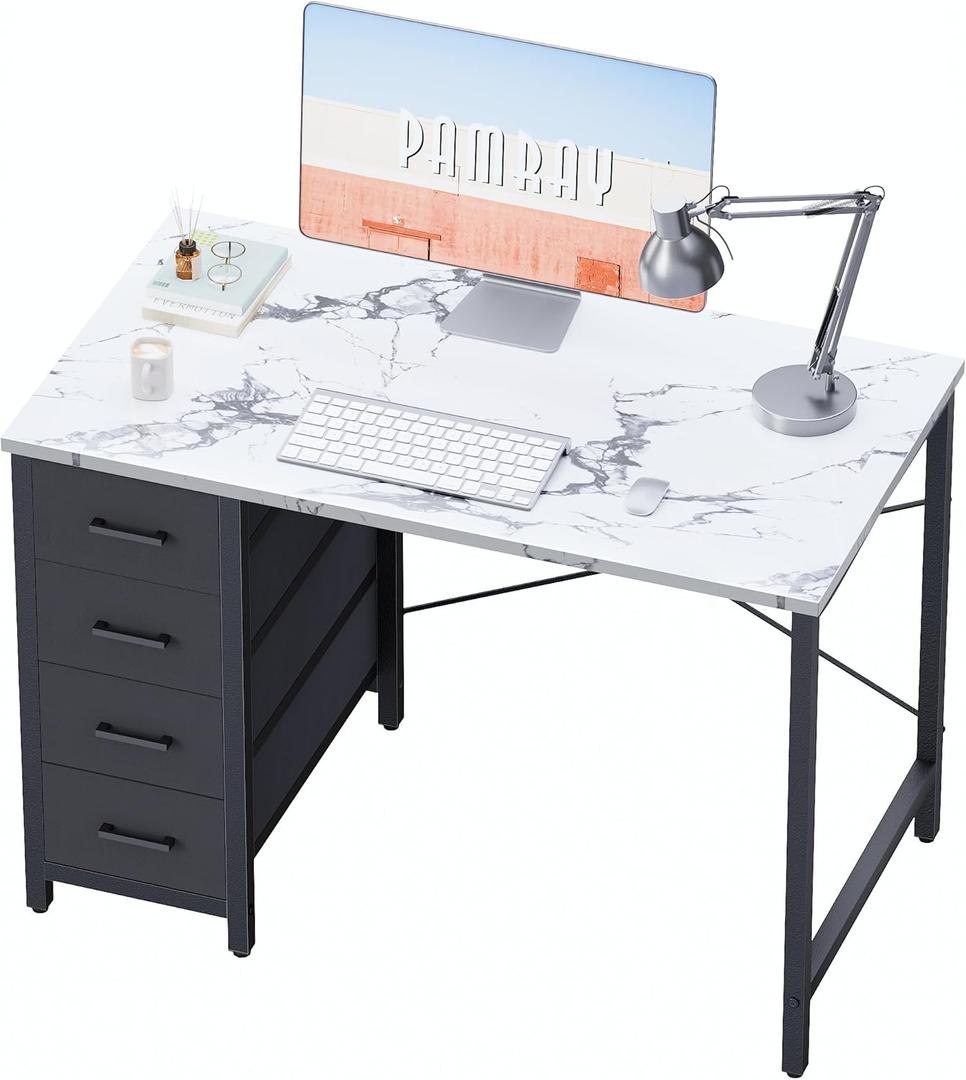 Pamray 32 Inch Computer Desk with 4 Drawers Small Office Desk for Home Bedroom Study Writing Simple Modern Computer Table Marble