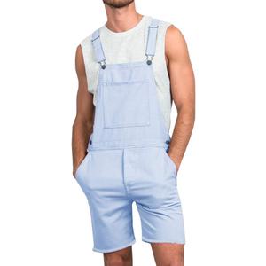 Runcati Mens Casual Bib Overall Shorts Lightweight Cotton Loose Fit Denim Jumpersuit Walkshort Pockets Rompers (Small, Blue)